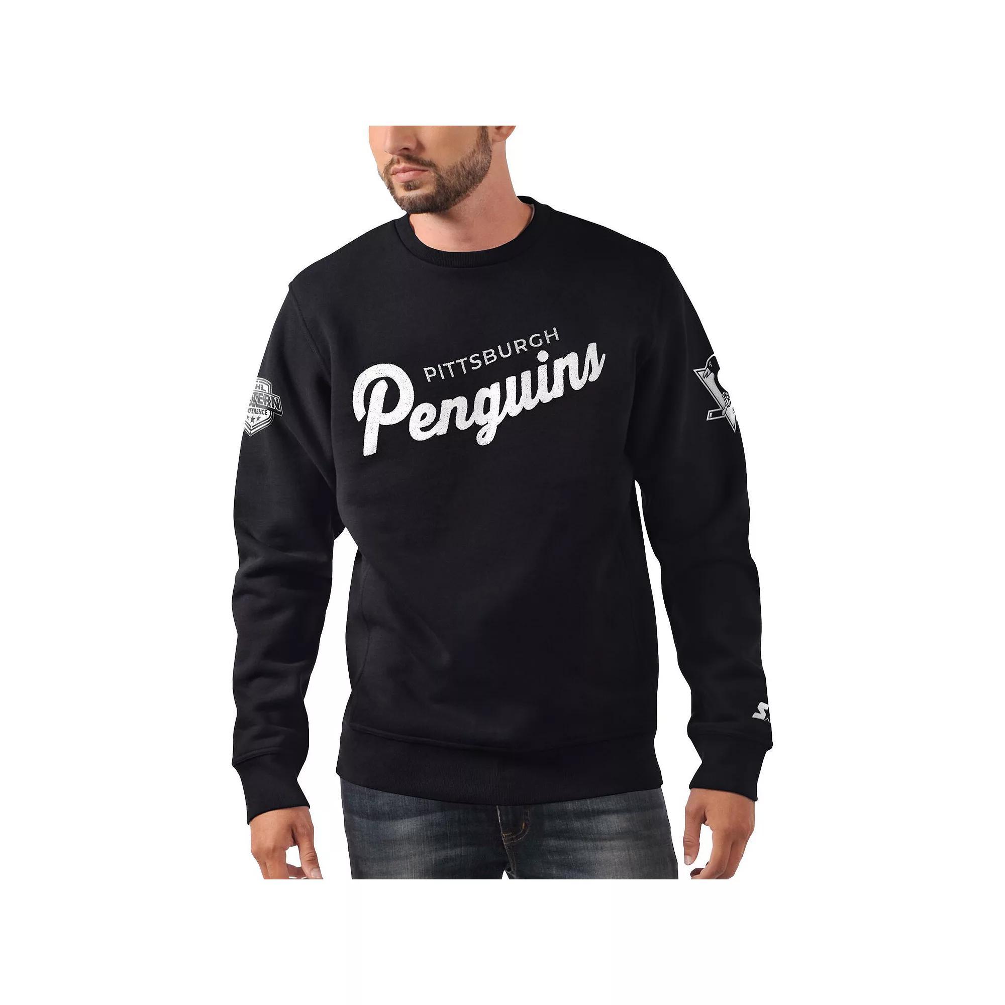 Men's Starter Black Pittsburgh Penguins Ice Cross-Check Pullover Sweatshirt,  Product Image