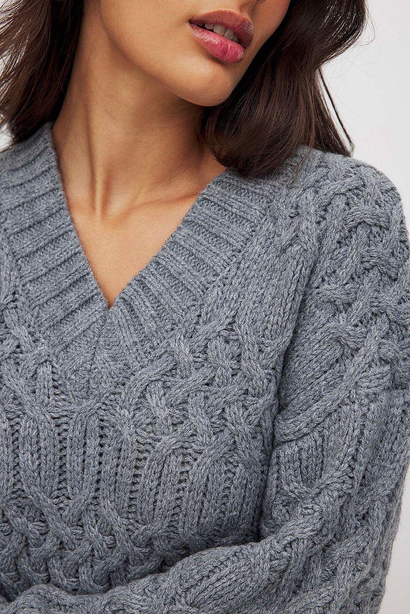 Cable Knitted V-Neck Sweater Product Image
