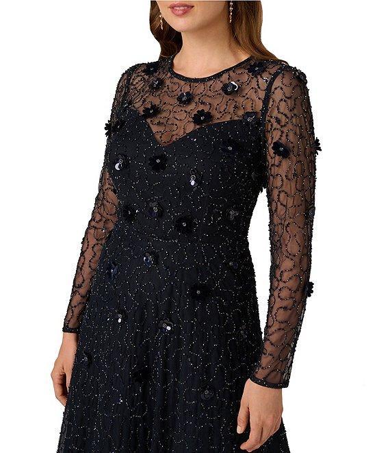 Adrianna Papell 3D Beaded Mesh Long Sleeve Midi Length Product Image