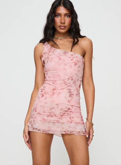 Bramwell One Shoulder Mini Dress Pink Product Image