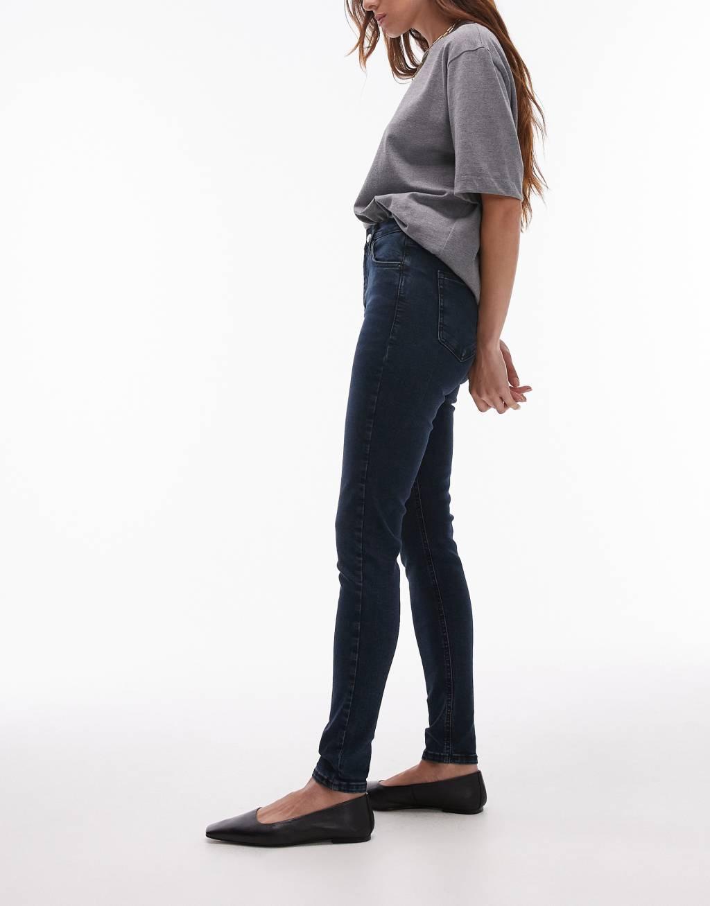 Topshop Jamie high rise skinny jeans in blue black Product Image