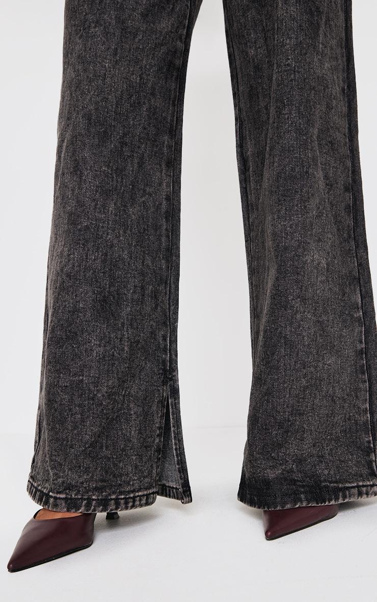 Dark Grey High Rise Split Hem Wide Leg Jeans Product Image