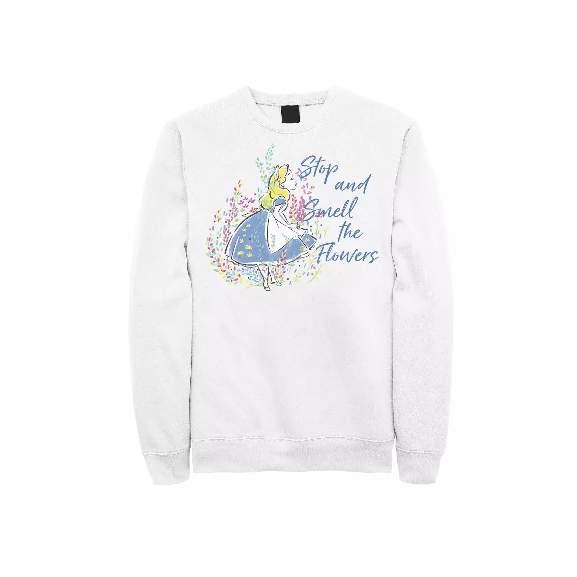 Disney's Alice In Wonderland Stop And Smell The Flowers Men's Sweatshirt, Size: XXL, White Product Image
