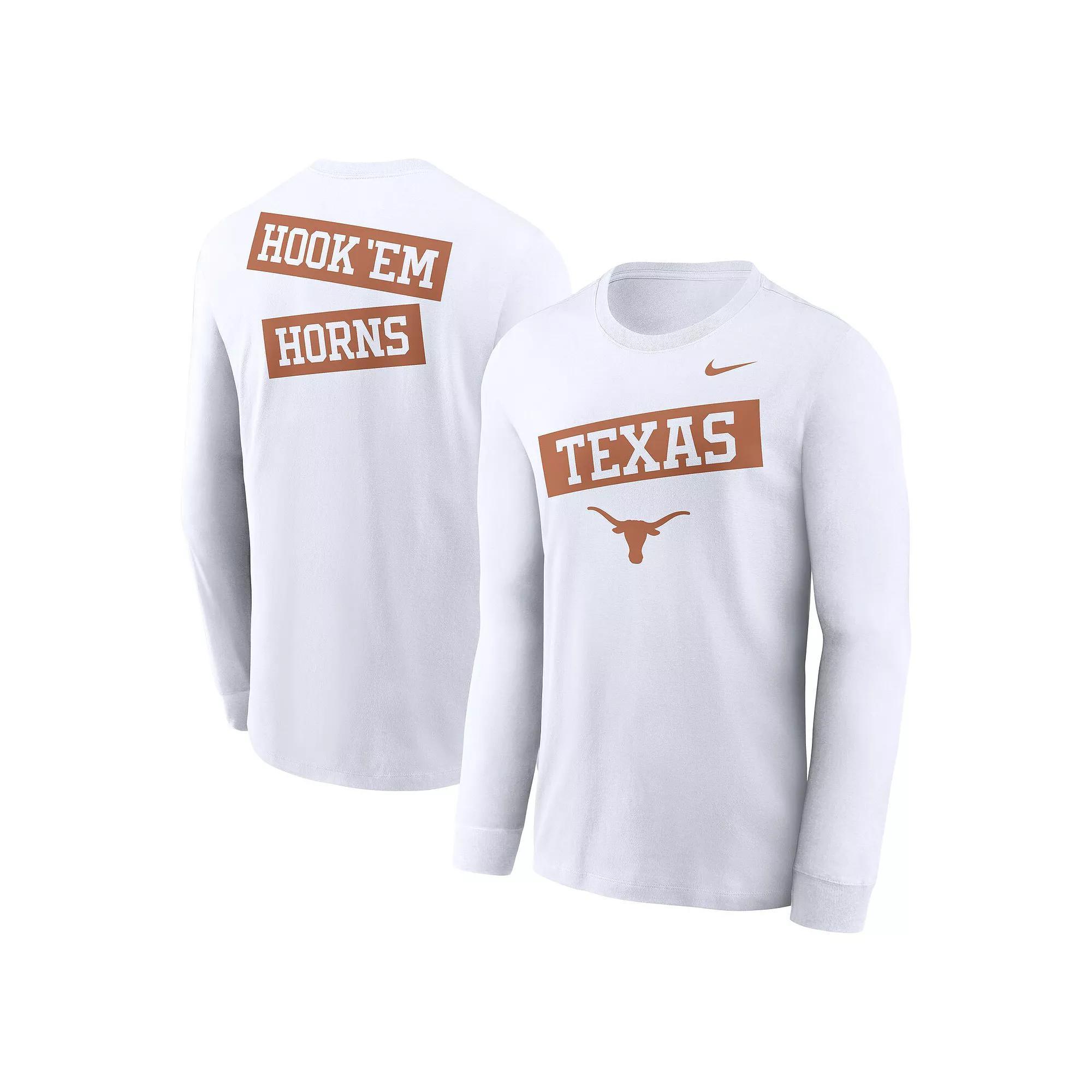 Men's Nike White Texas Longhorns Two-Hit Classic Location Long Sleeve T-Shirt, Size: Large Product Image