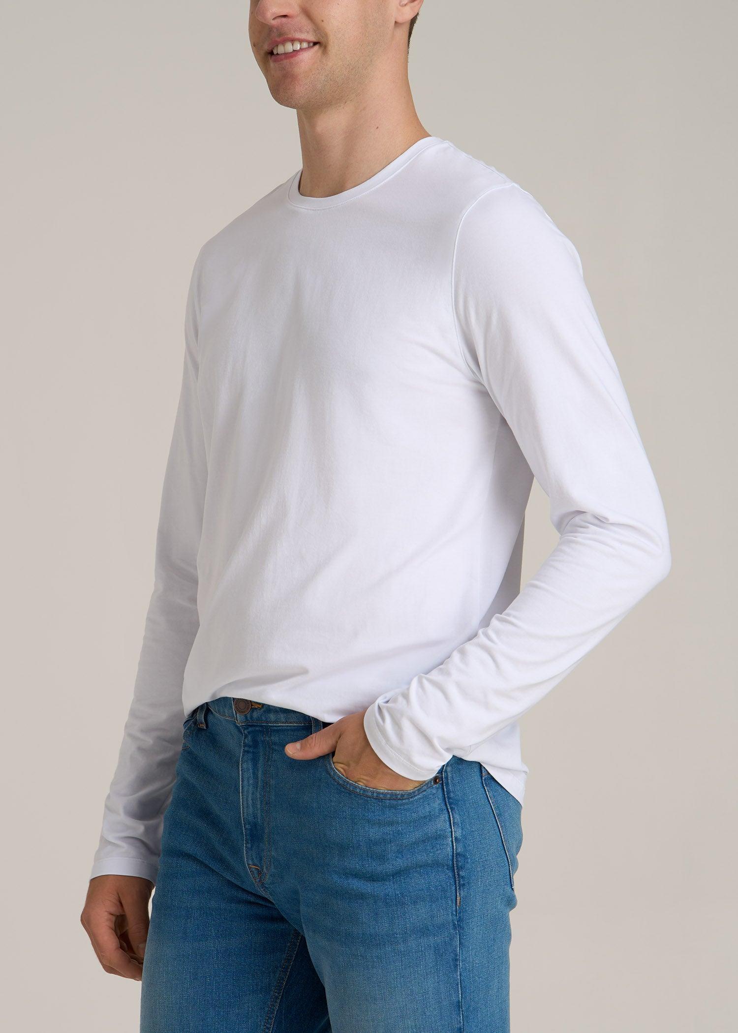 The Essential Modern Fit Crewneck Long Sleeve Tee for Tall Men in White Male Product Image