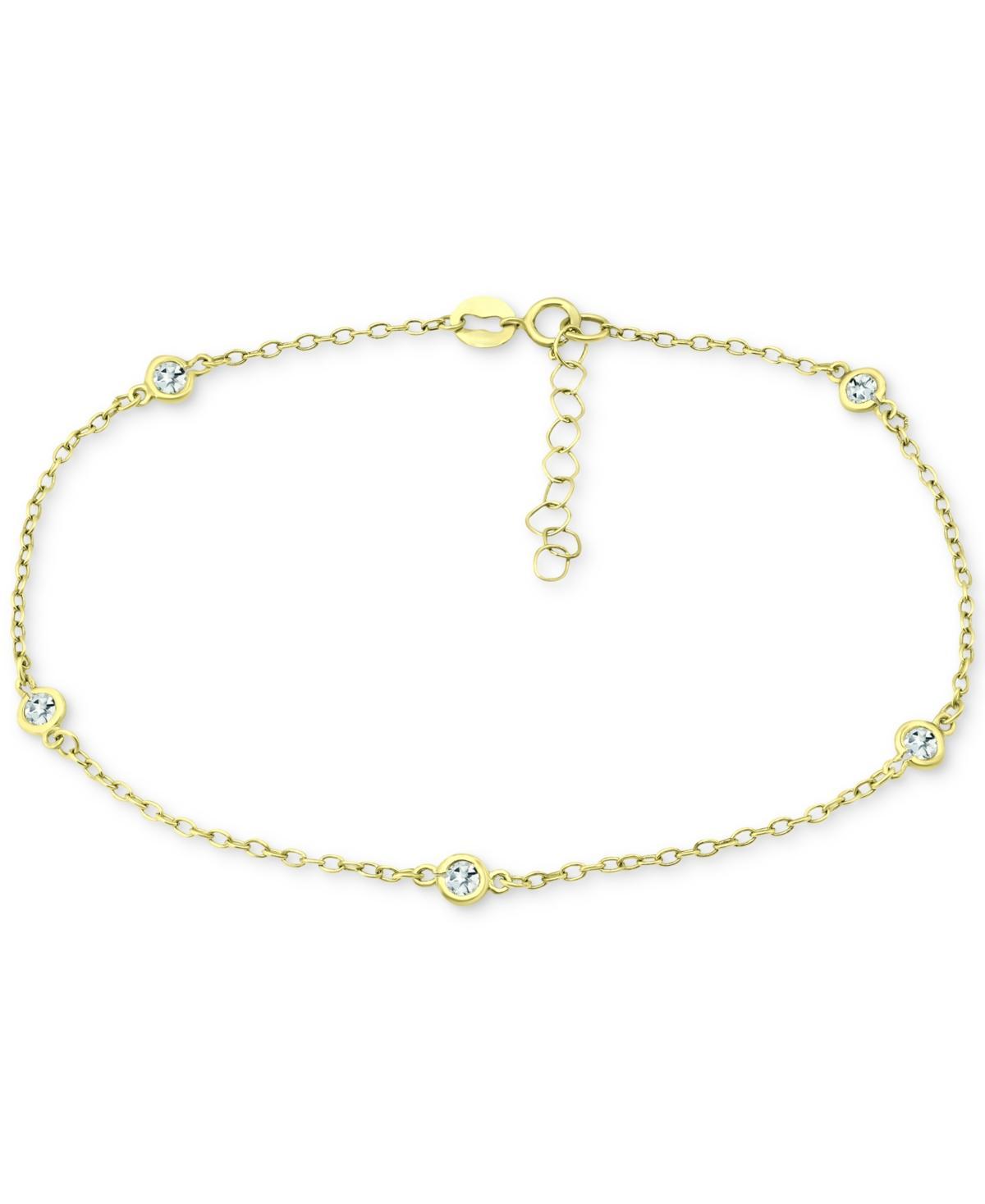 Aleure Precioso Sterling Silver Gemstone Station Anklet, Womens Clear Product Image