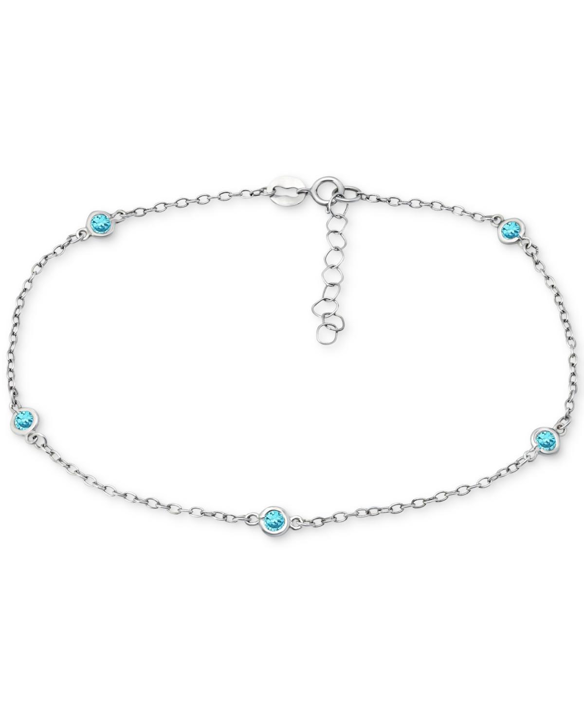 Aleure Precioso Sterling Silver Gemstone Station Anklet, Womens Clear Product Image