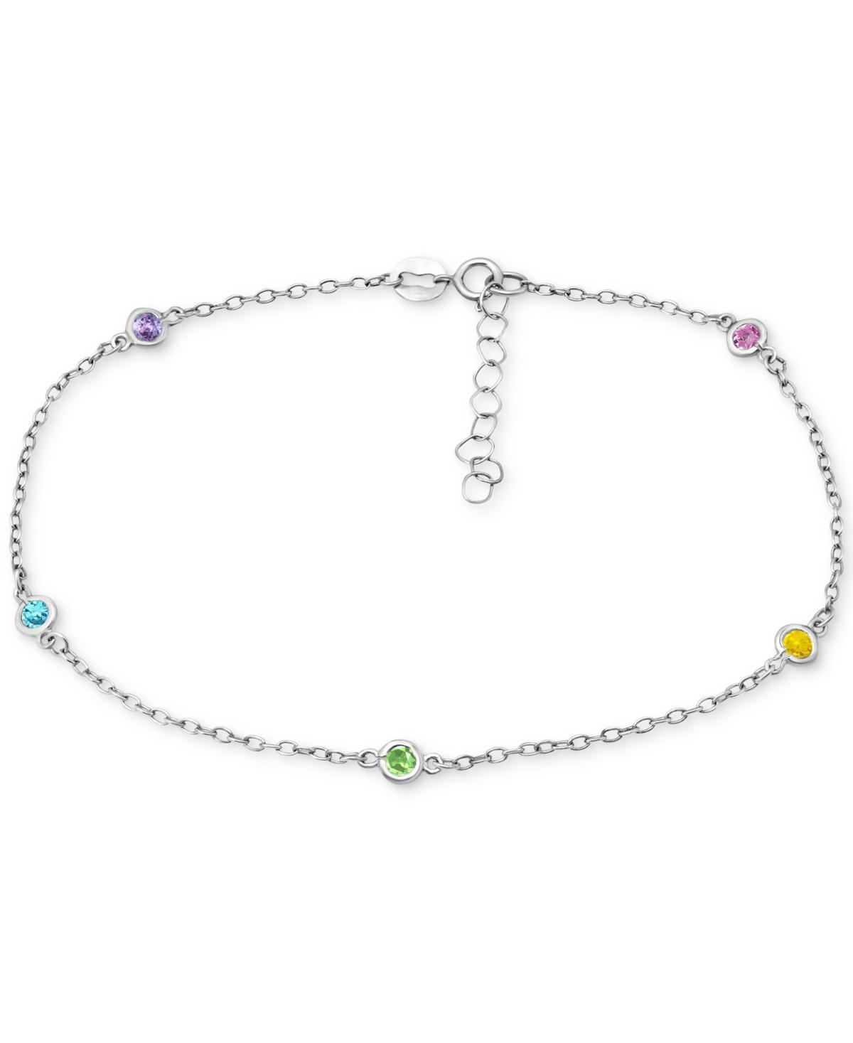 Aleure Precioso Sterling Silver Gemstone Station Anklet, Womens Clear Product Image