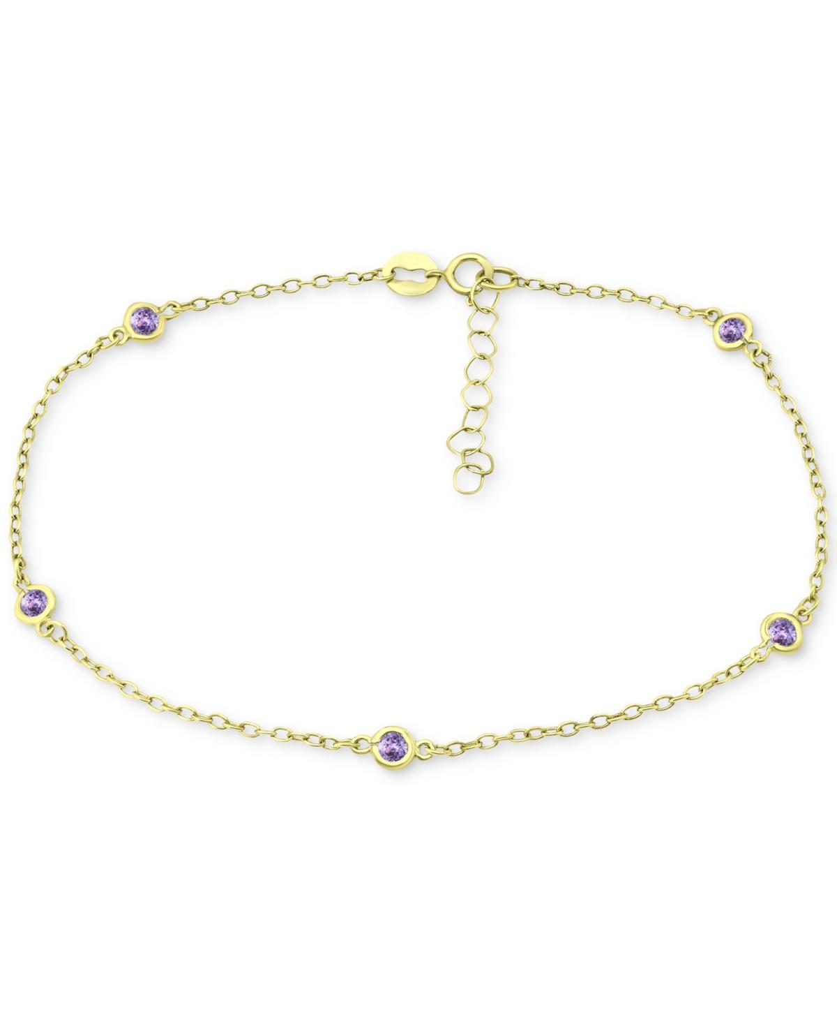 Aleure Precioso Sterling Silver Gemstone Station Anklet, Womens Clear Product Image