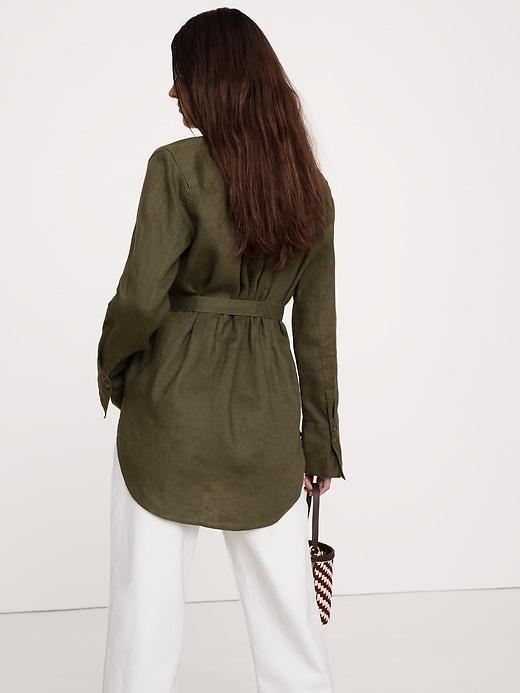 Linen Belted Tunic Shirt Product Image