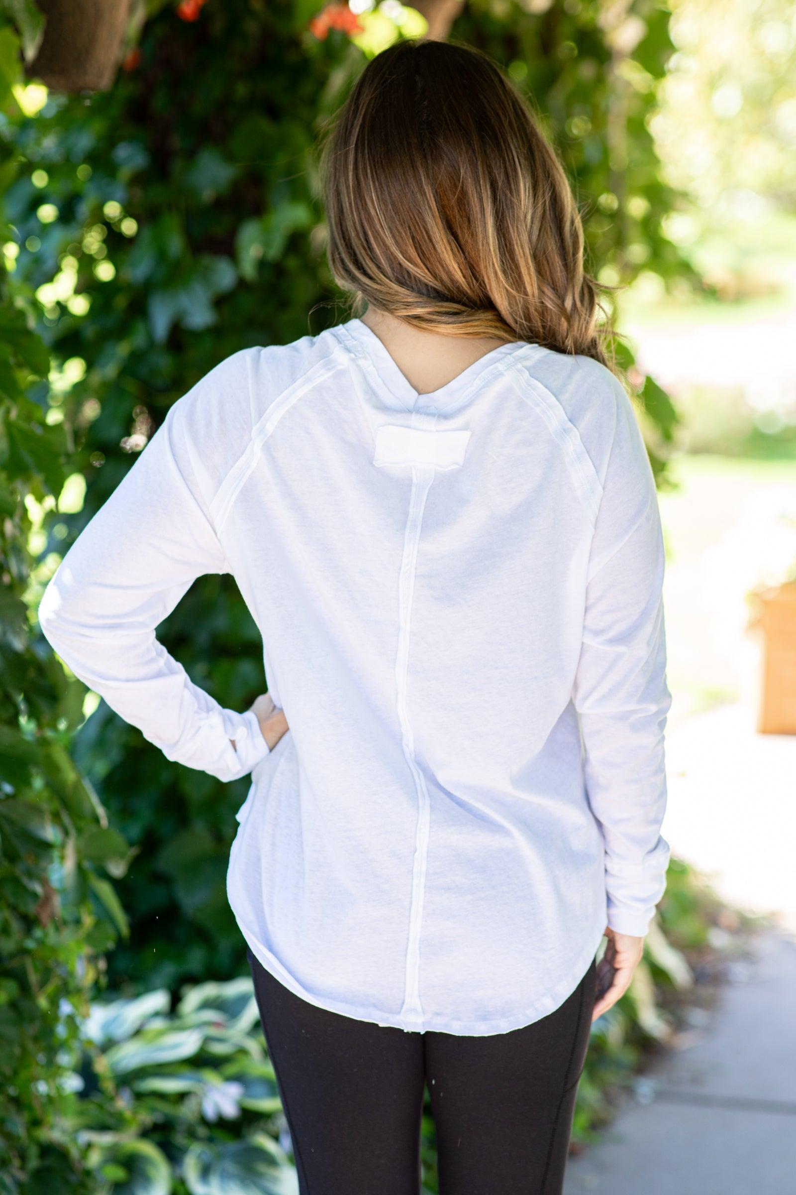 White Raglan Sleeve Top With Thumbholes Product Image