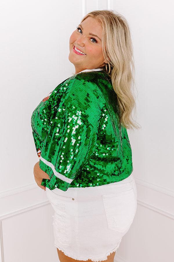 Kickoff Season Sequin Top in Green Curves Product Image