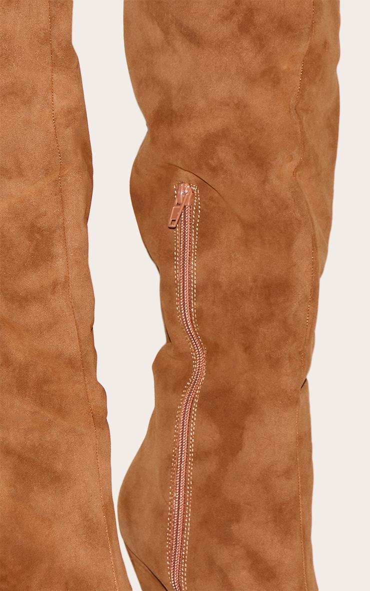 Camel Faux Suede Point Toe Over The Knee Heeled Boot Product Image