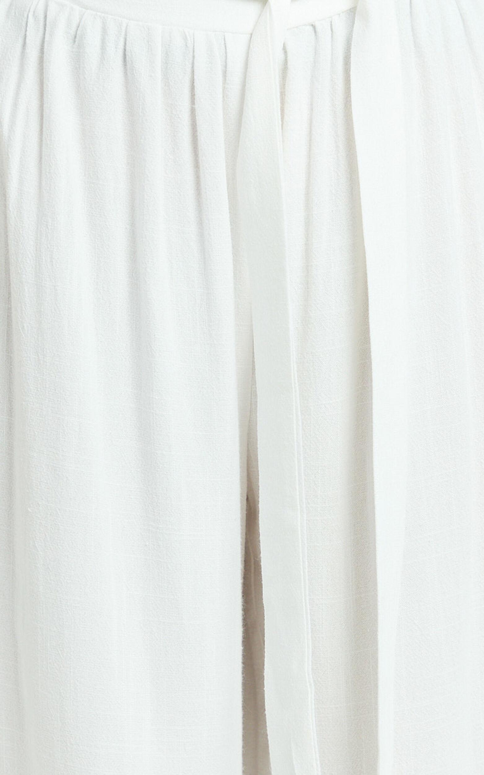Kalli Pants - Linen Look Belted Wide Leg Relaxed Pants in White Product Image