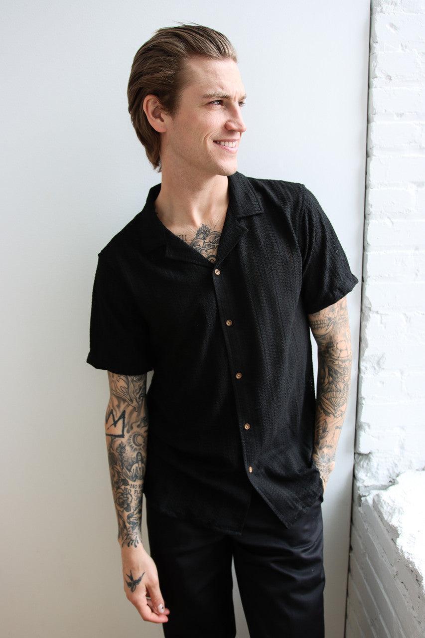 Lightweight Open Knit Button Up Shirt Product Image