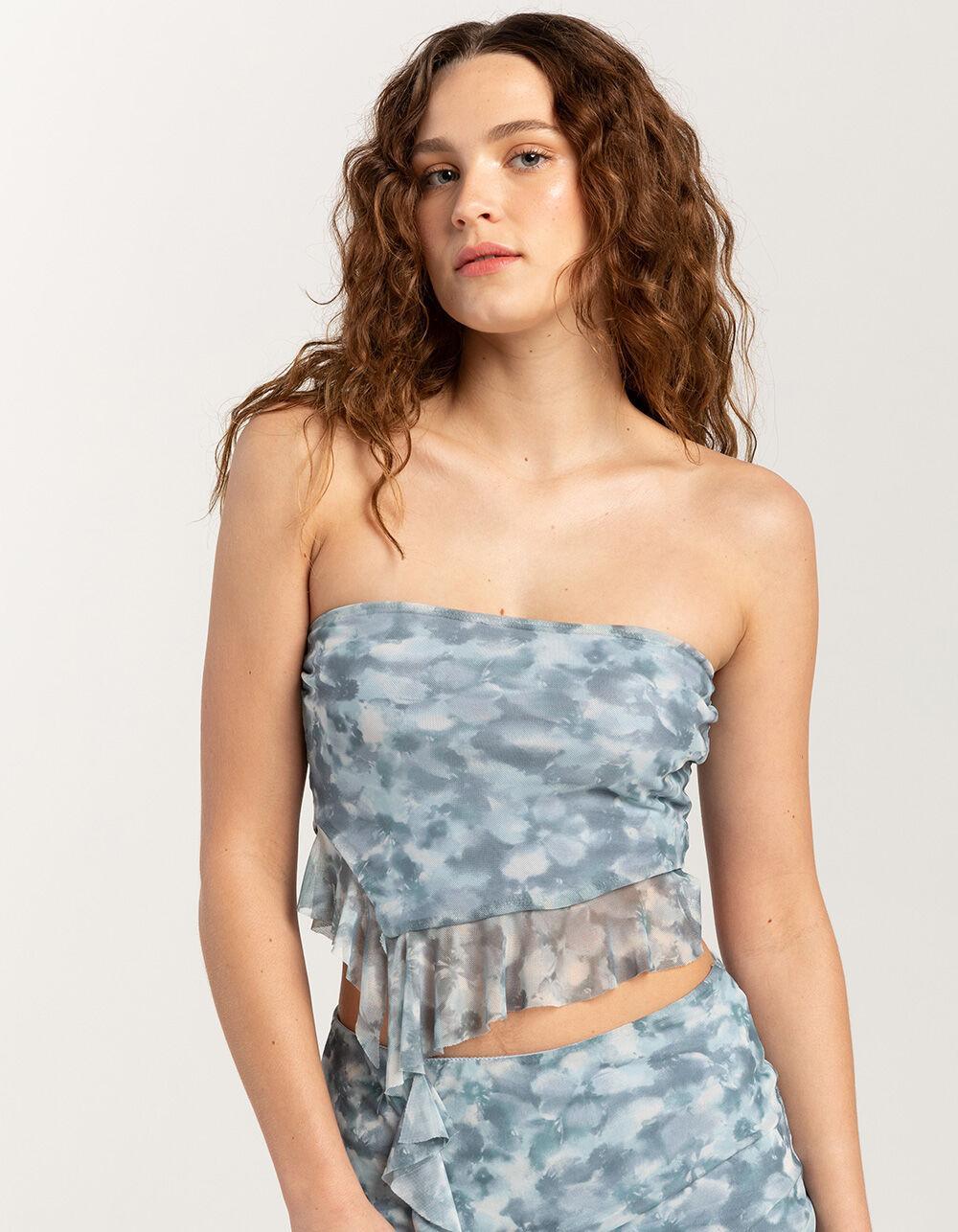 FULL TILT Ruffle Print Womens Tube Top - BLUE COMBO Product Image