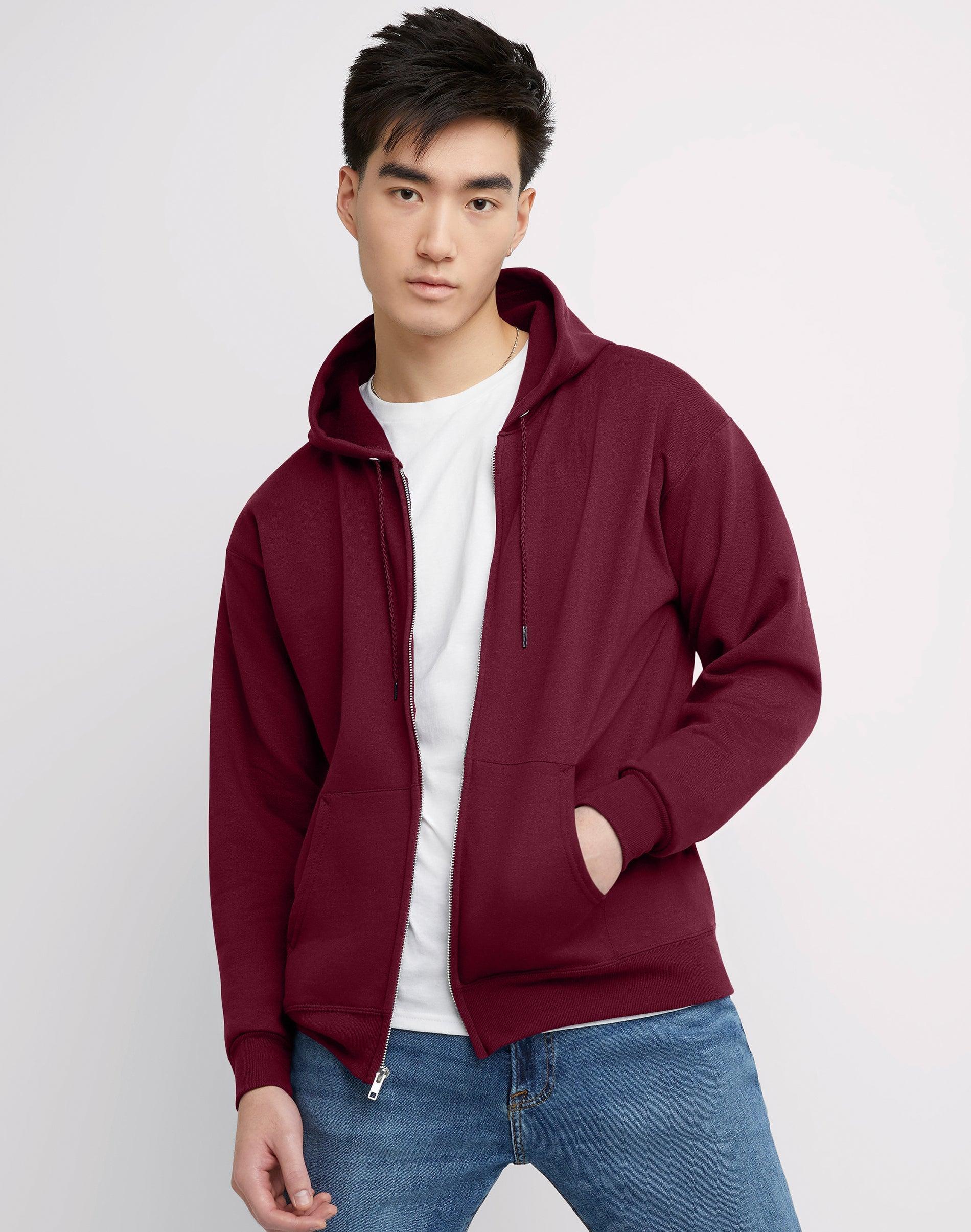 Men's Hanes® EcoSmart Fleece Full-Zip Hooded Jacket, Size: Small, Maroon1 Product Image