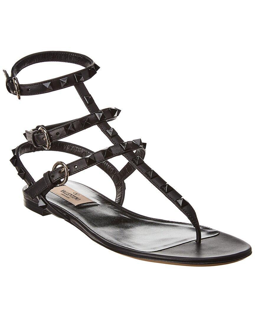 Rockstud Caged Leather Ankle Strap Sandal In Black Product Image