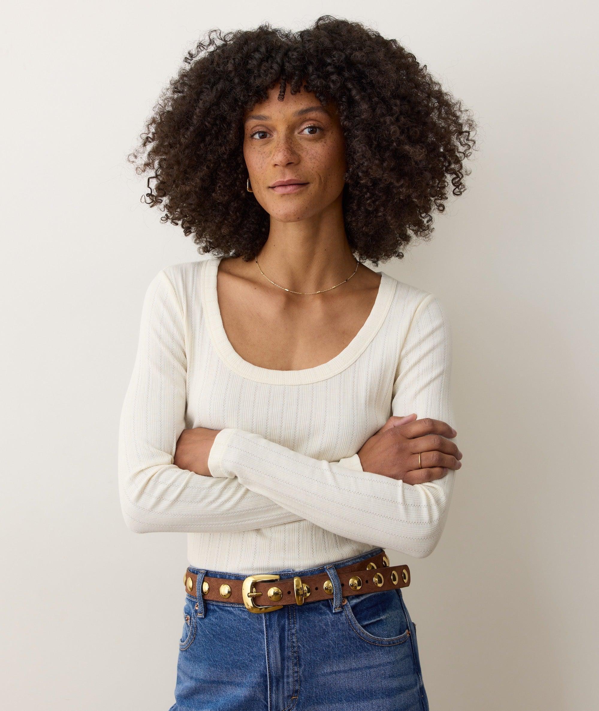 Lexi Rib Pointelle Longsleeve Scoop Tee Product Image