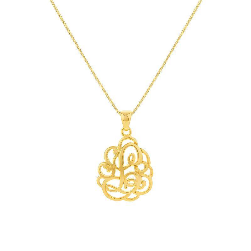 PRIMROSE Sterling Silver Monogram Initial Pendant Necklace, Womens Gold Tone E Product Image