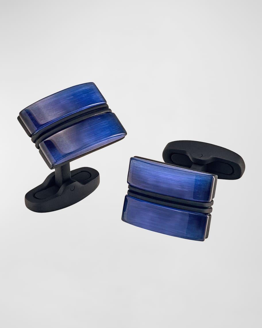 Mens Rectangle Blue Fiber Optic Cufflinks Product Image