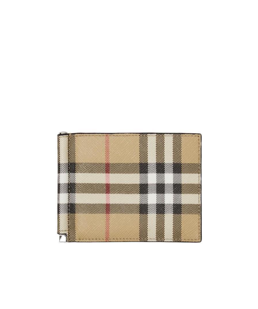 BURBERRY Checked Money Clip Leather Wallet In Nude Product Image