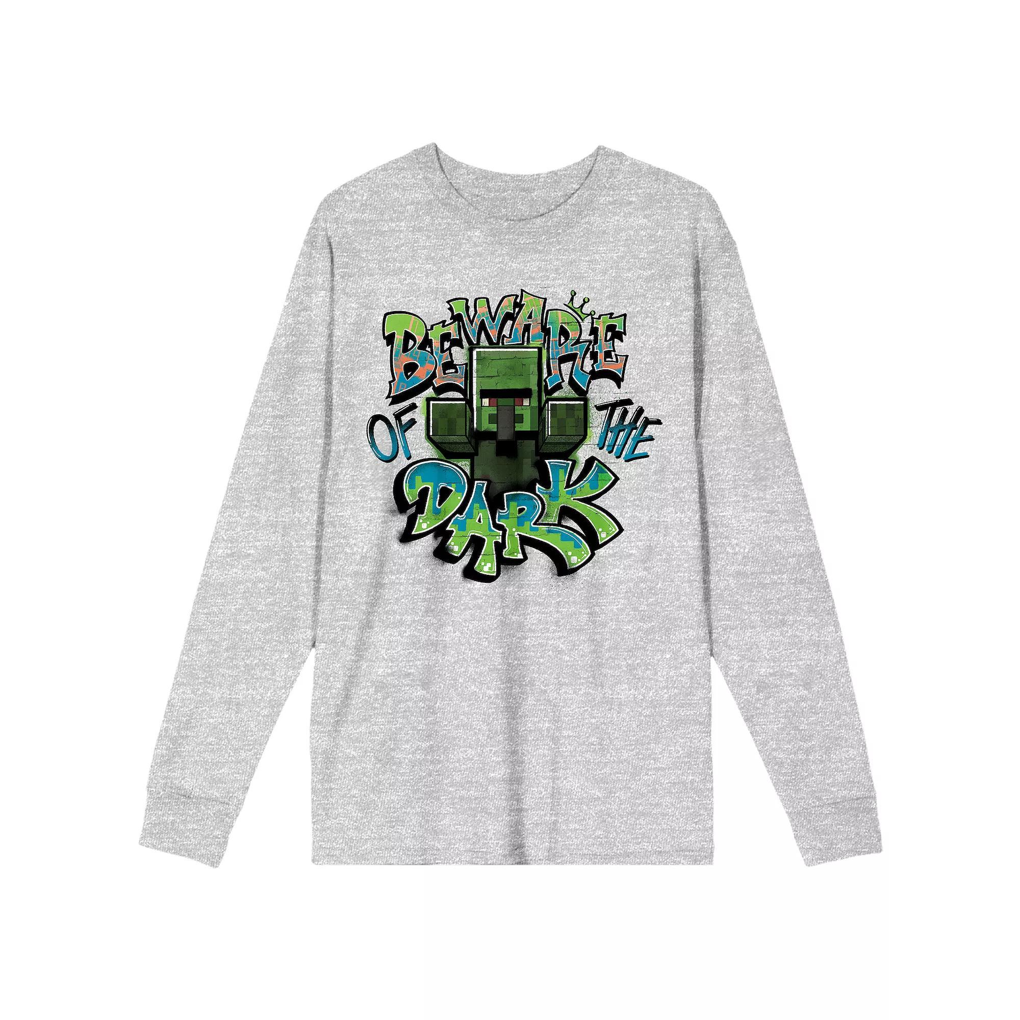 Men's Minecraft Zombie Villager Beware Of The Dark Long Sleeve Tee,  Product Image