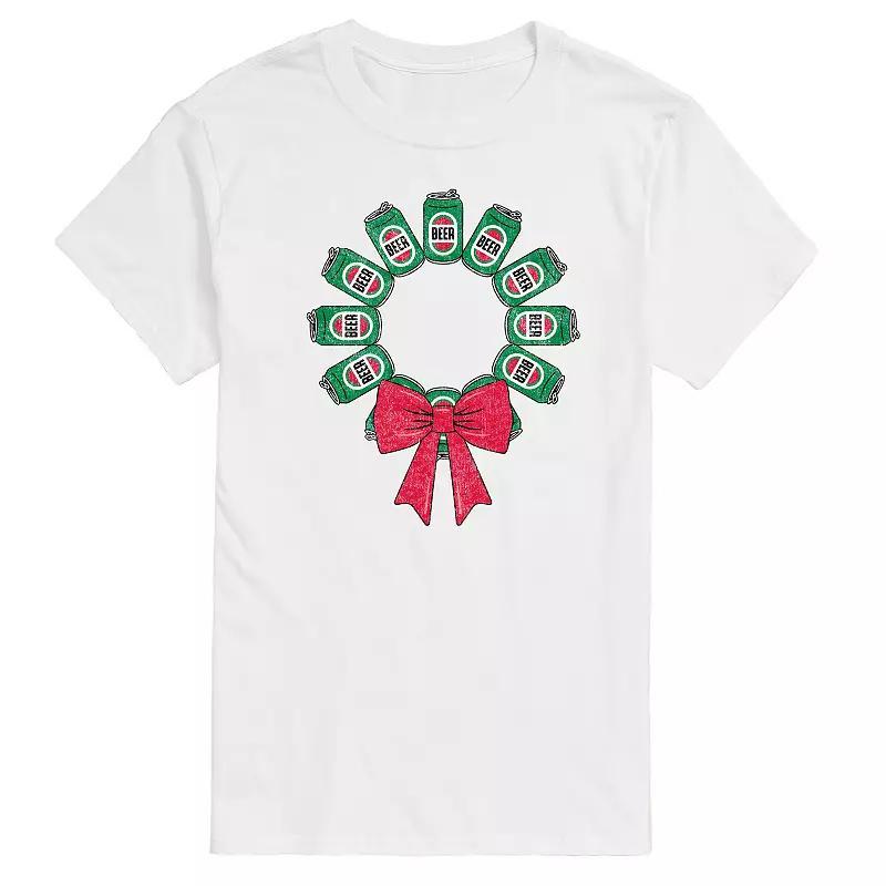 Men's Beer Christmas Wreath Graphic Tee, Size: XXL, White Product Image