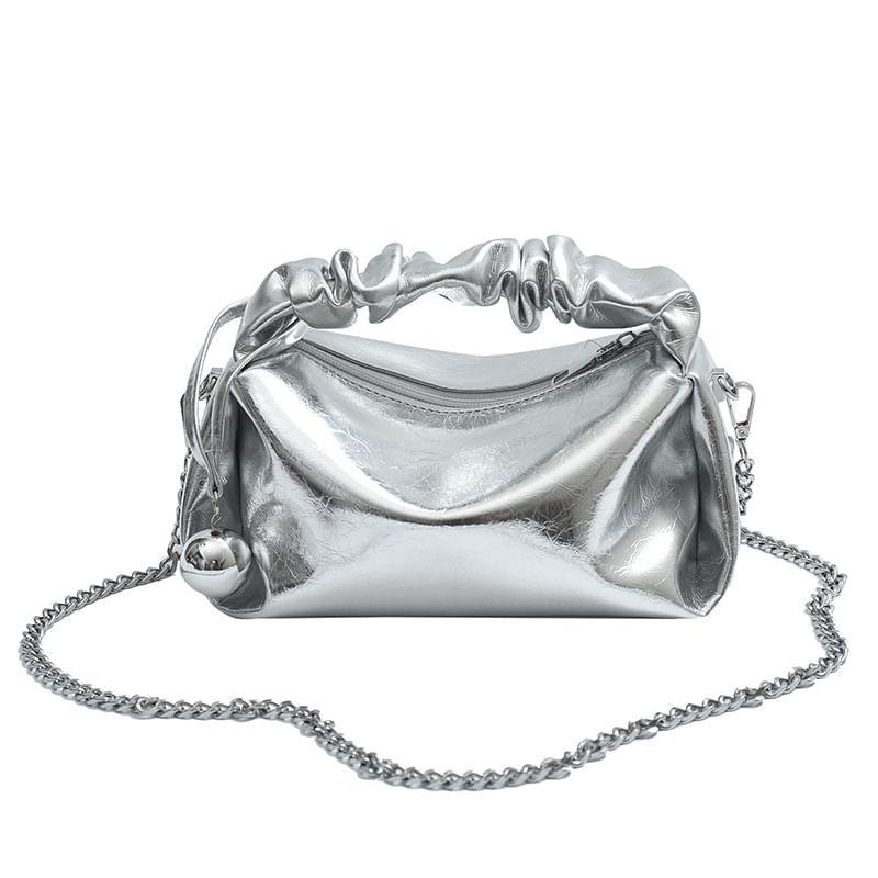 Ruched Faux Leather Shoulder Bag Product Image