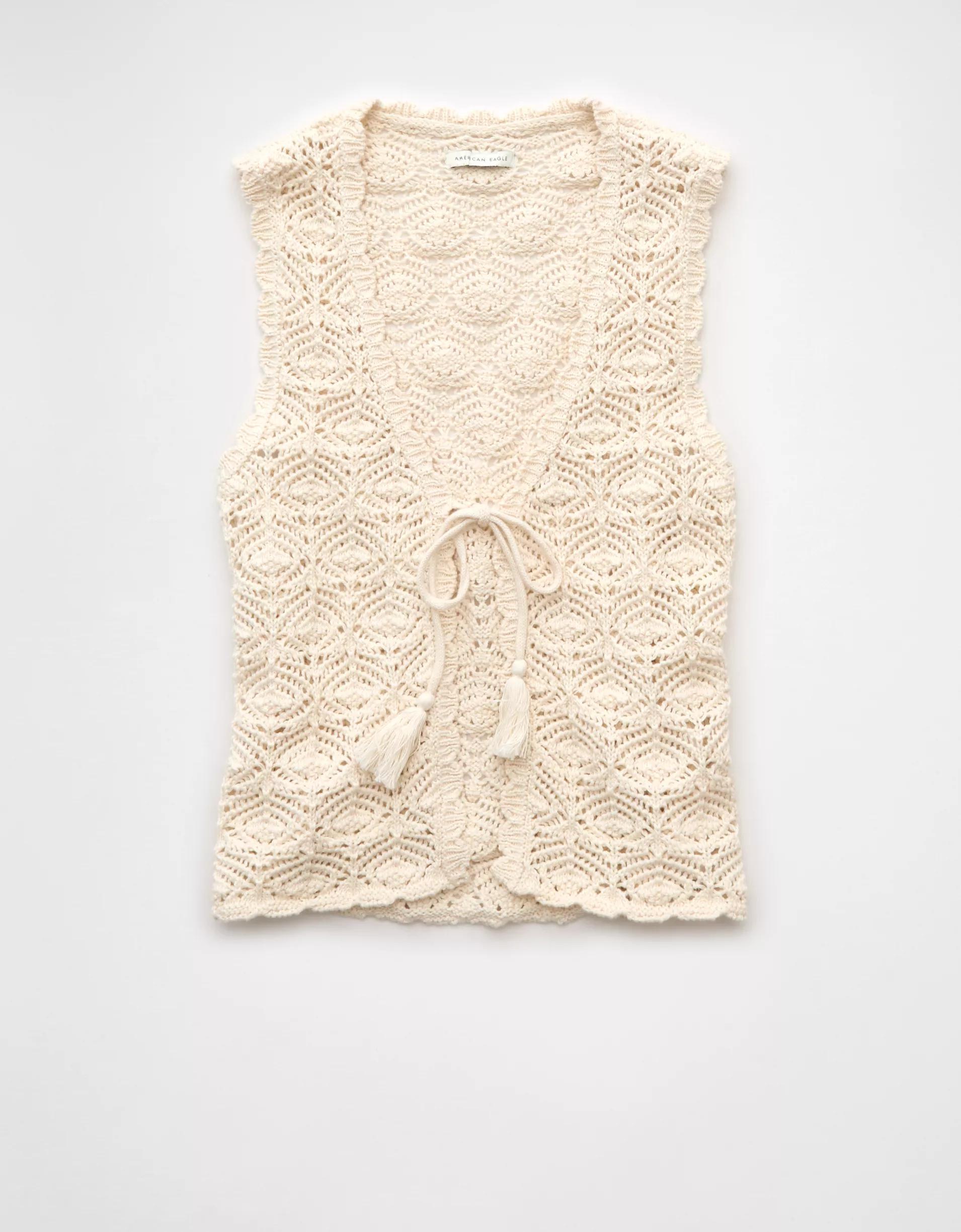 AE Tie Front Crochet Vest Product Image