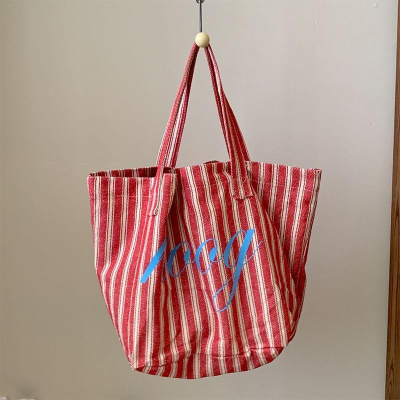 Lettering Striped Canvas Tote Bag Product Image