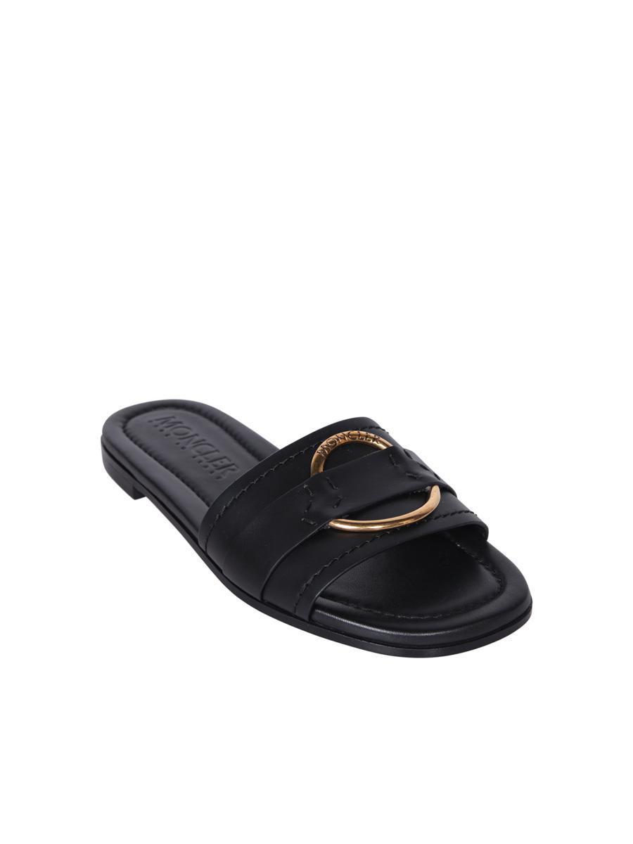 MONCLER 'bell' Black Leather Slippers Product Image