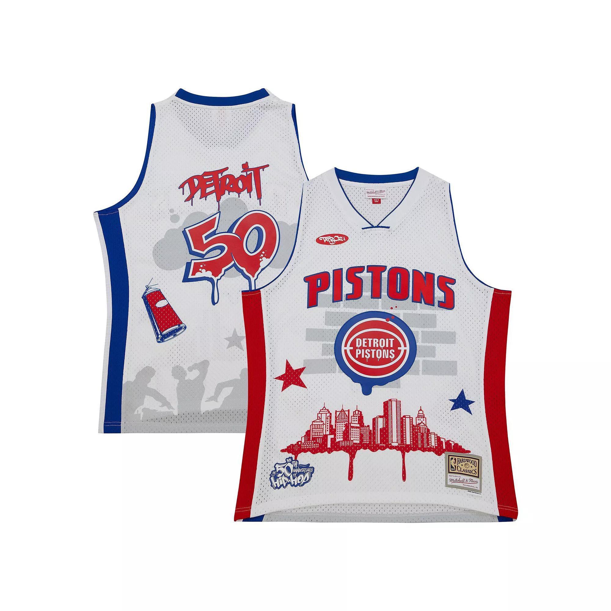 Men's Mitchell & Ness x Tats Cru White Detroit Pistons Hardwood Classics Fashion Jersey, Size: Small, Pis White Product Image