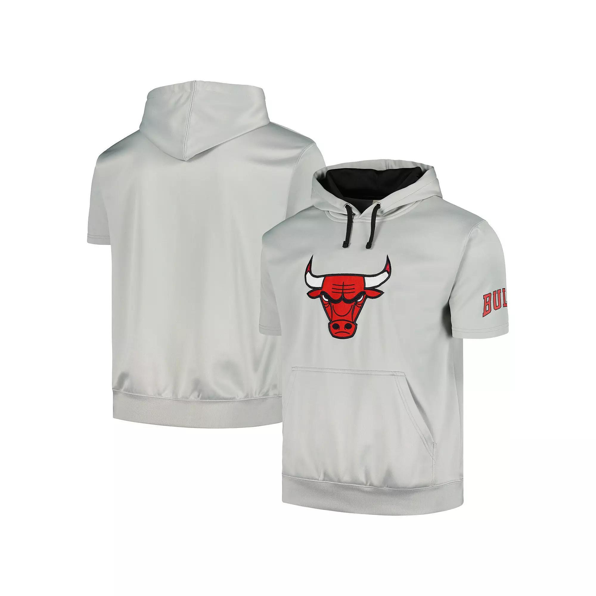 Men's Fanatics Branded Silver/Black Chicago Bulls Short Sleeve Pullover Hoodie,  Product Image