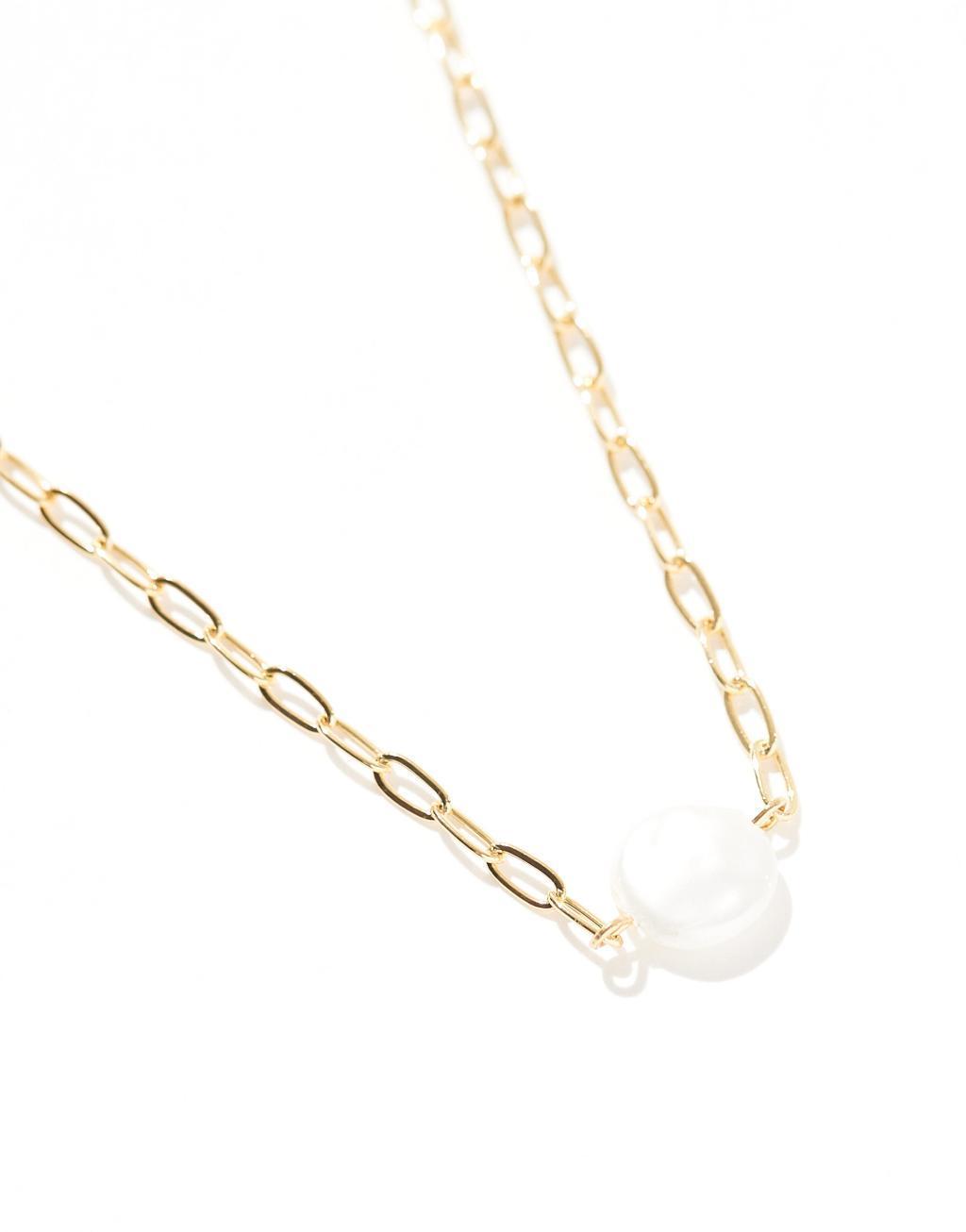 ASOS DESIGN 14k gold plated necklace with faux pearl detail Product Image