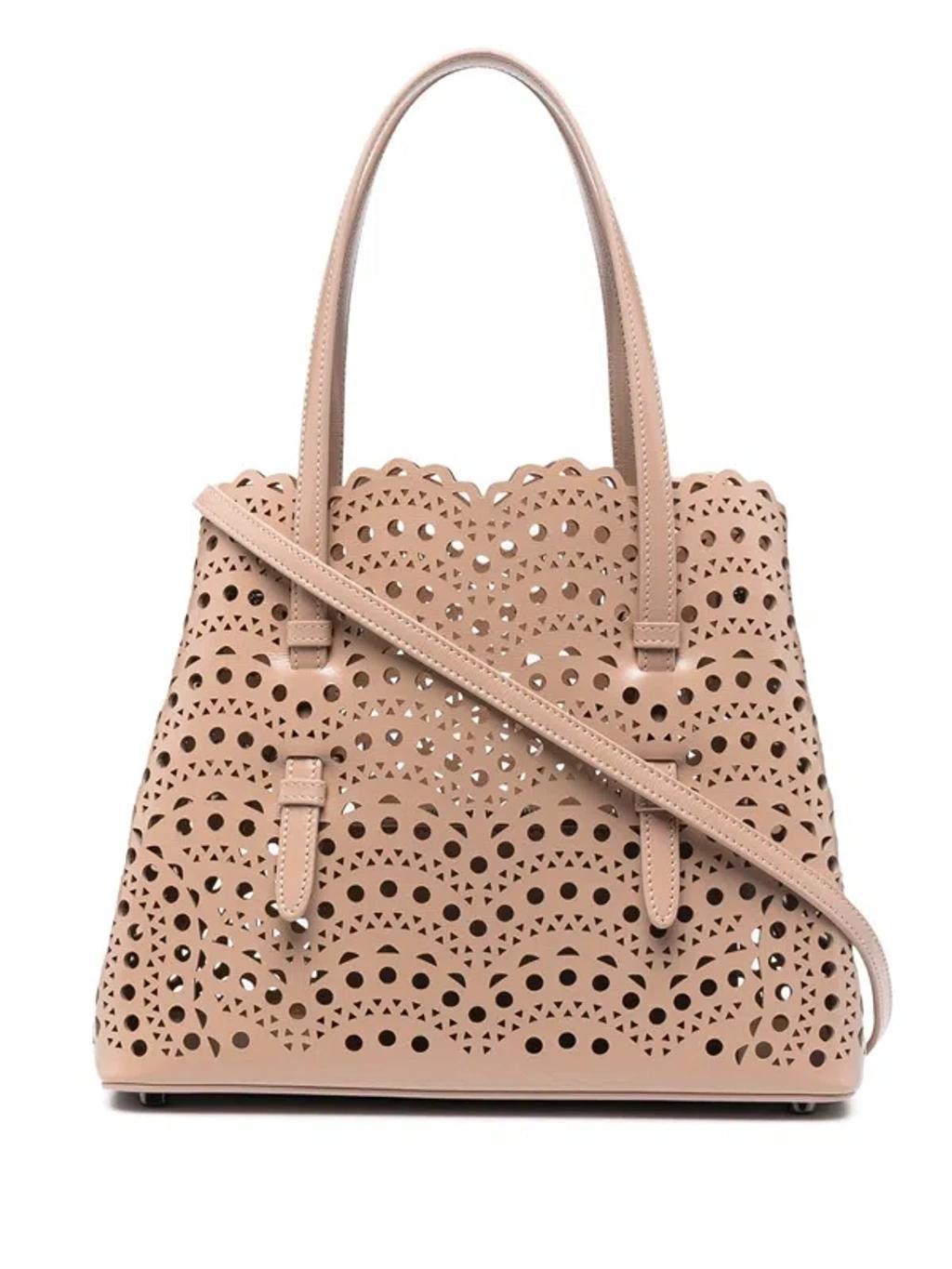 ALAÏA Alaia Mina 25 Small Leather Handbag In Beige Product Image