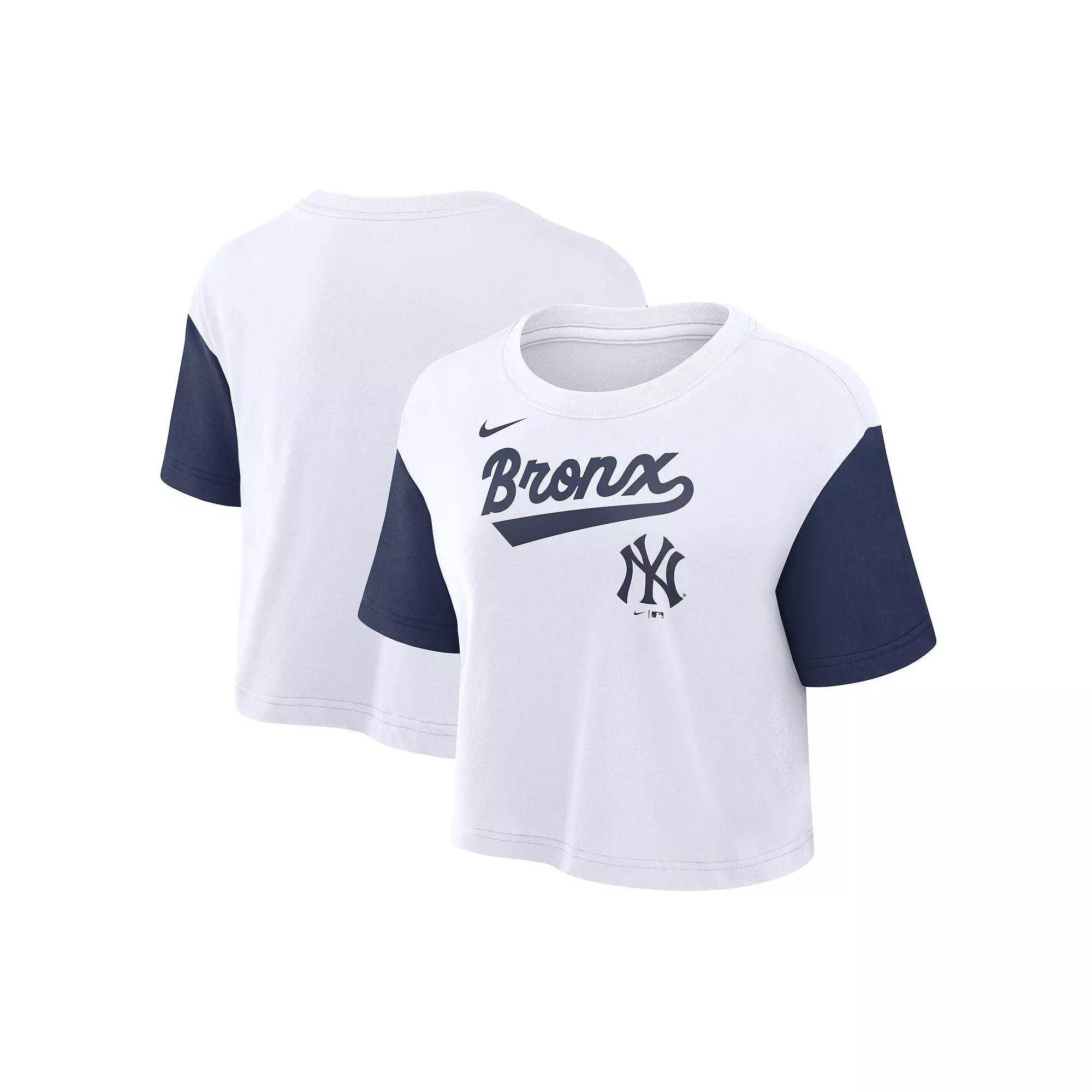Women's Nike White/Navy New York Yankees Script Cropped Performance T-Shirt,  Product Image