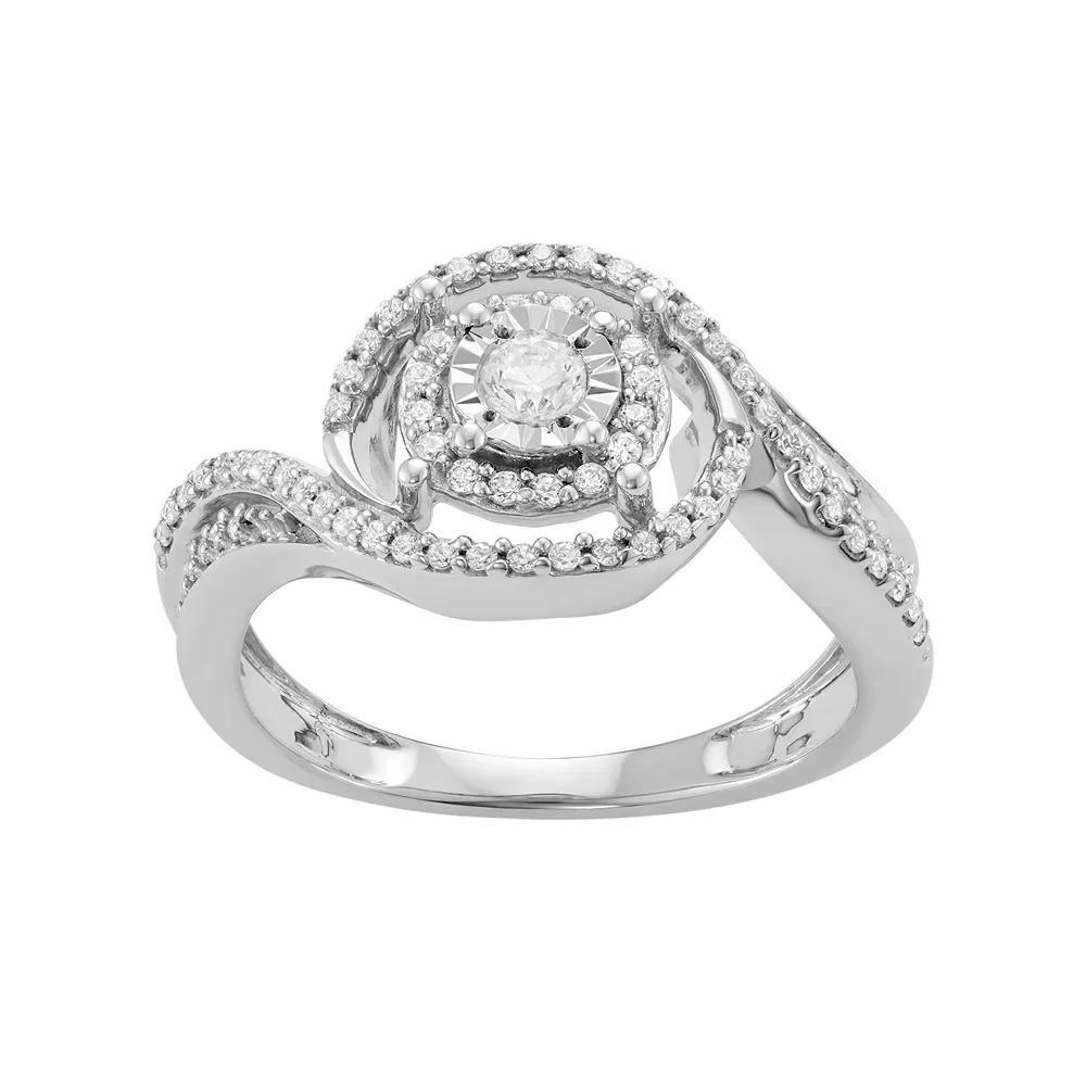 HDI Sterling Silver 3/8 Carat T.W. Diamond Halo Engagement Ring, Women's,  Product Image