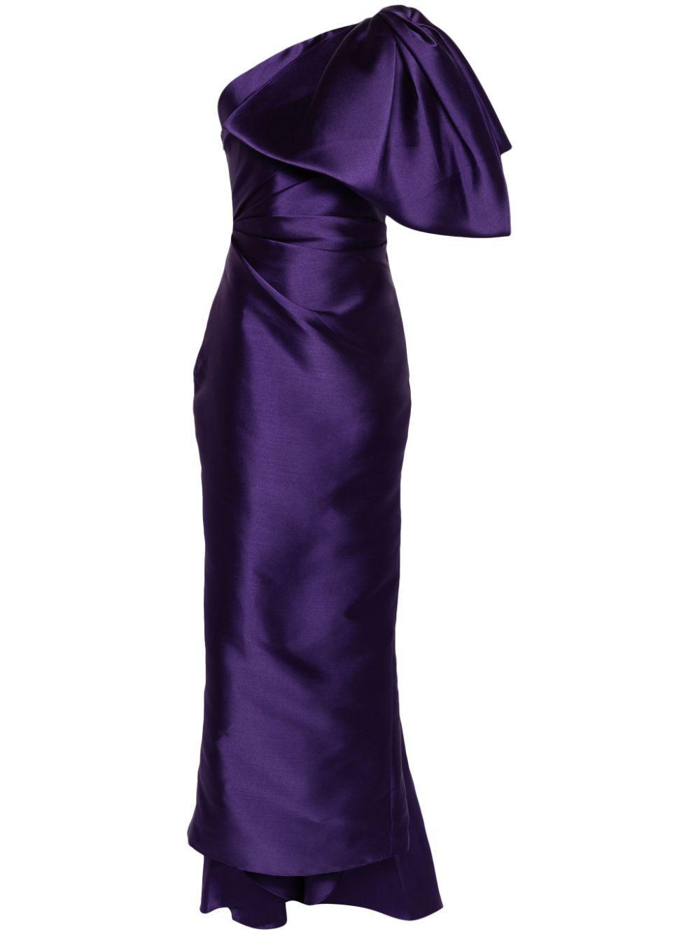 SOLACE LONDON Priya Maxikleid Mit Oversized-schleife In Purple Product Image