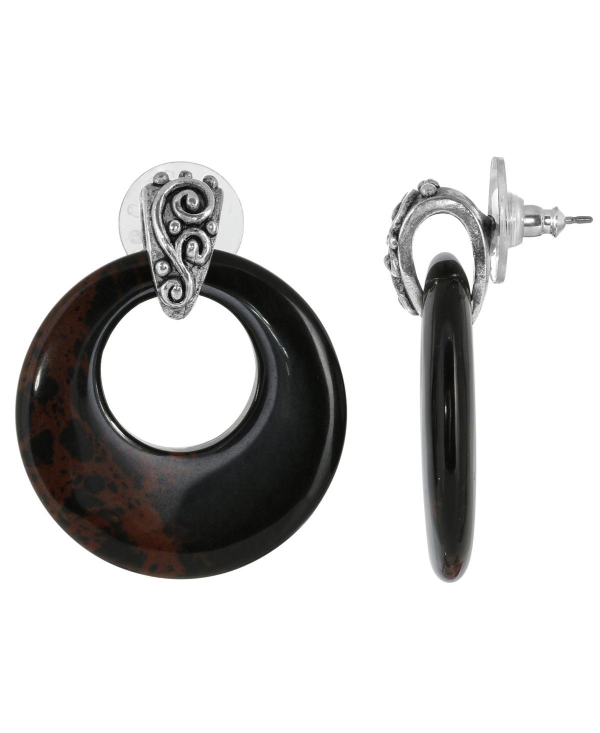 1928 Pewter Stone Round Doorknocker Drop Earrings, Womens, Brown Product Image