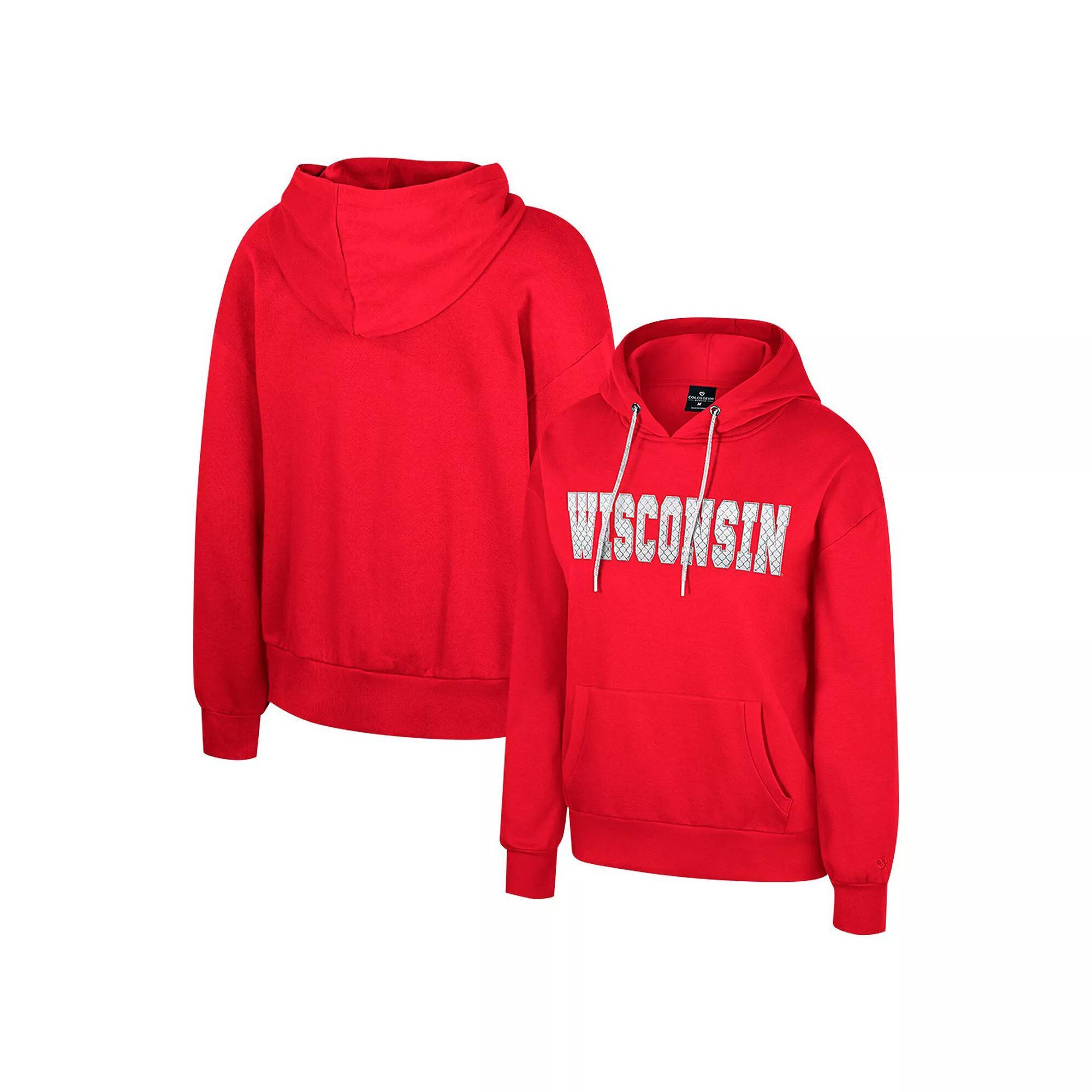 Women's Colosseum Red Wisconsin Badgers Reflection Rhinestone Drawcord Pullover Hoodie,  Product Image