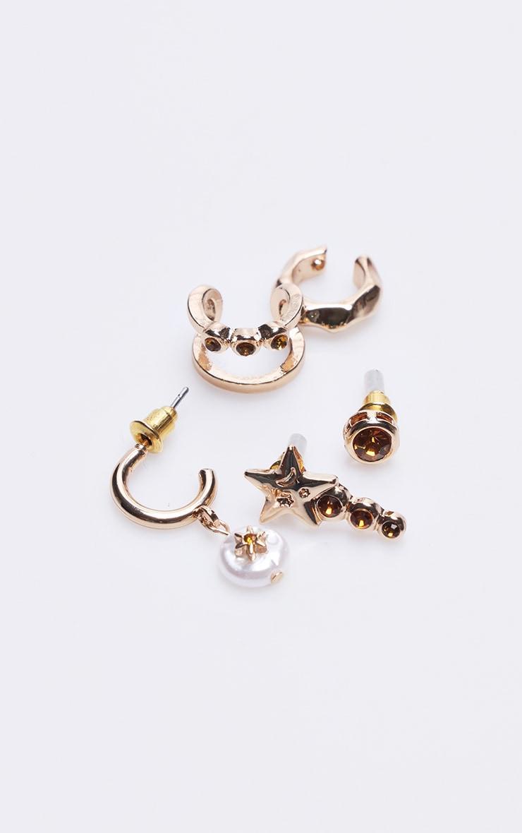 Gold Jewel Star And Pearl Multipack Earrings Product Image