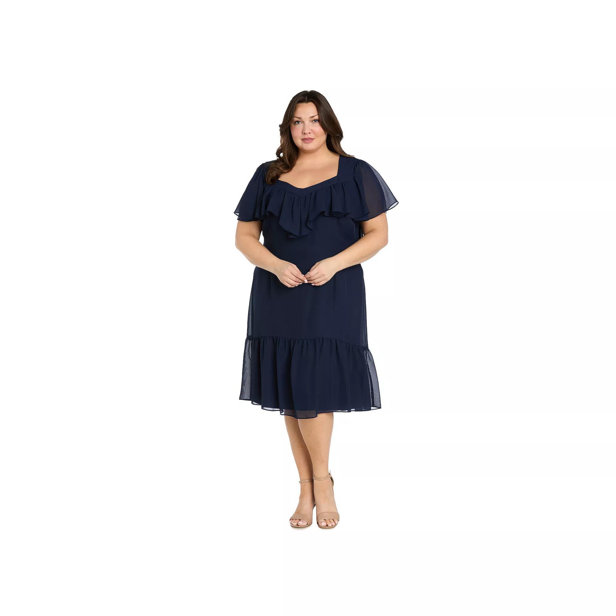 Plus Size R&M Richards Tea Length Capelet & Shirred Skirt Dress, Women's, Size: 16 W, Blue Product Image