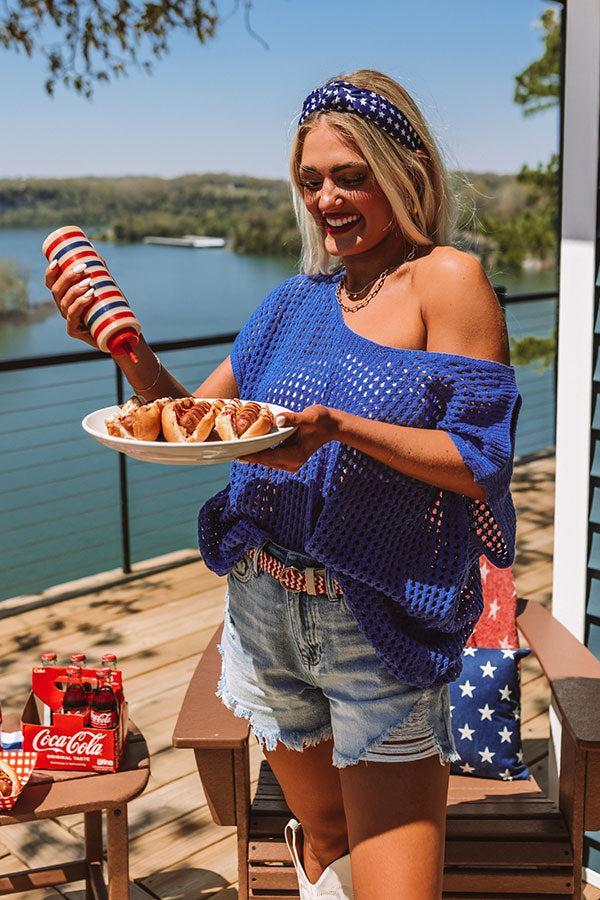 Living For Lake Life Knit Top In Royal Blue Product Image