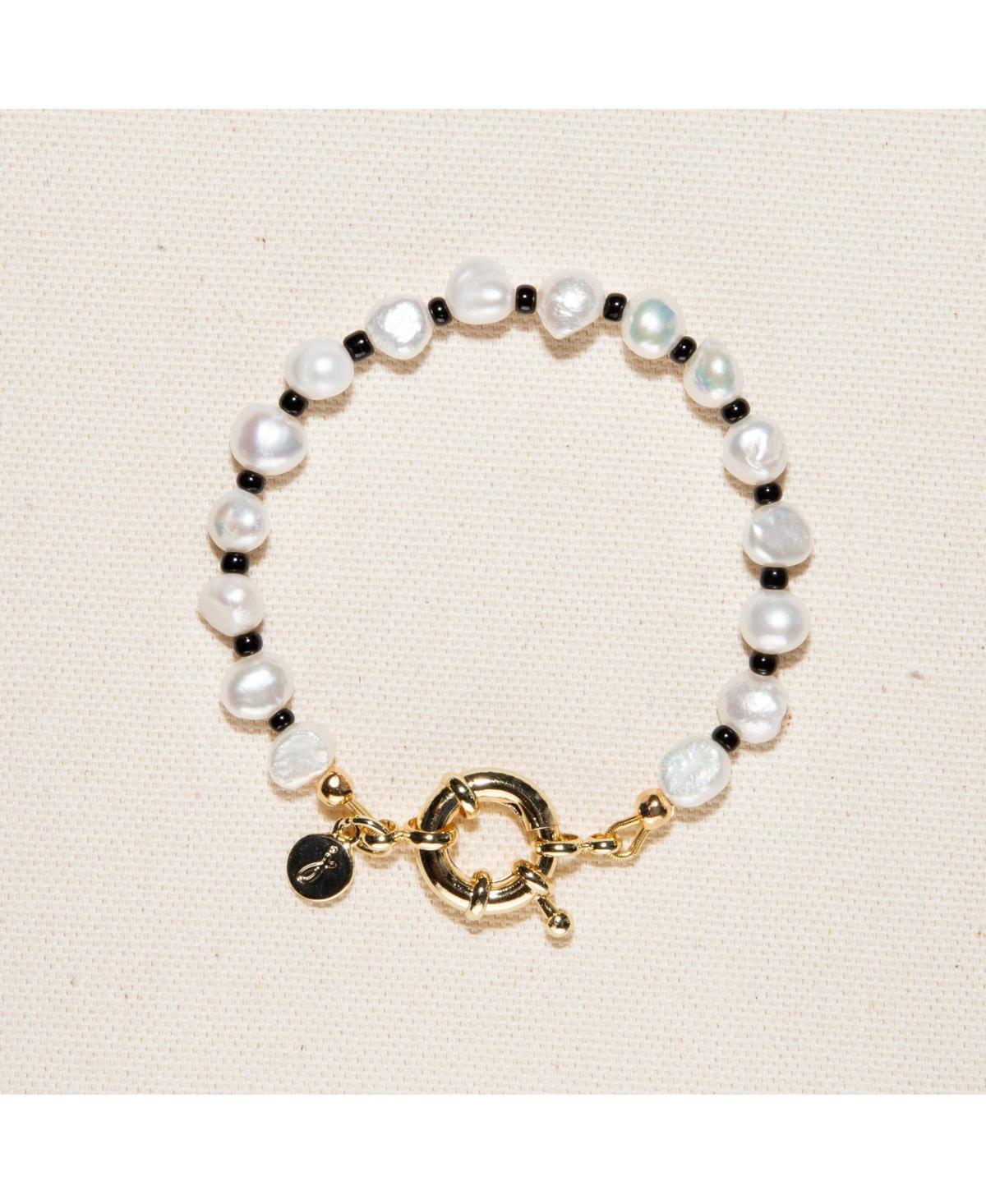 Joey Baby 18K Gold Plated Freshwater Pearl with Black Japanese Beads - Victoria Bracelet 7 For Women and Girls Product Image