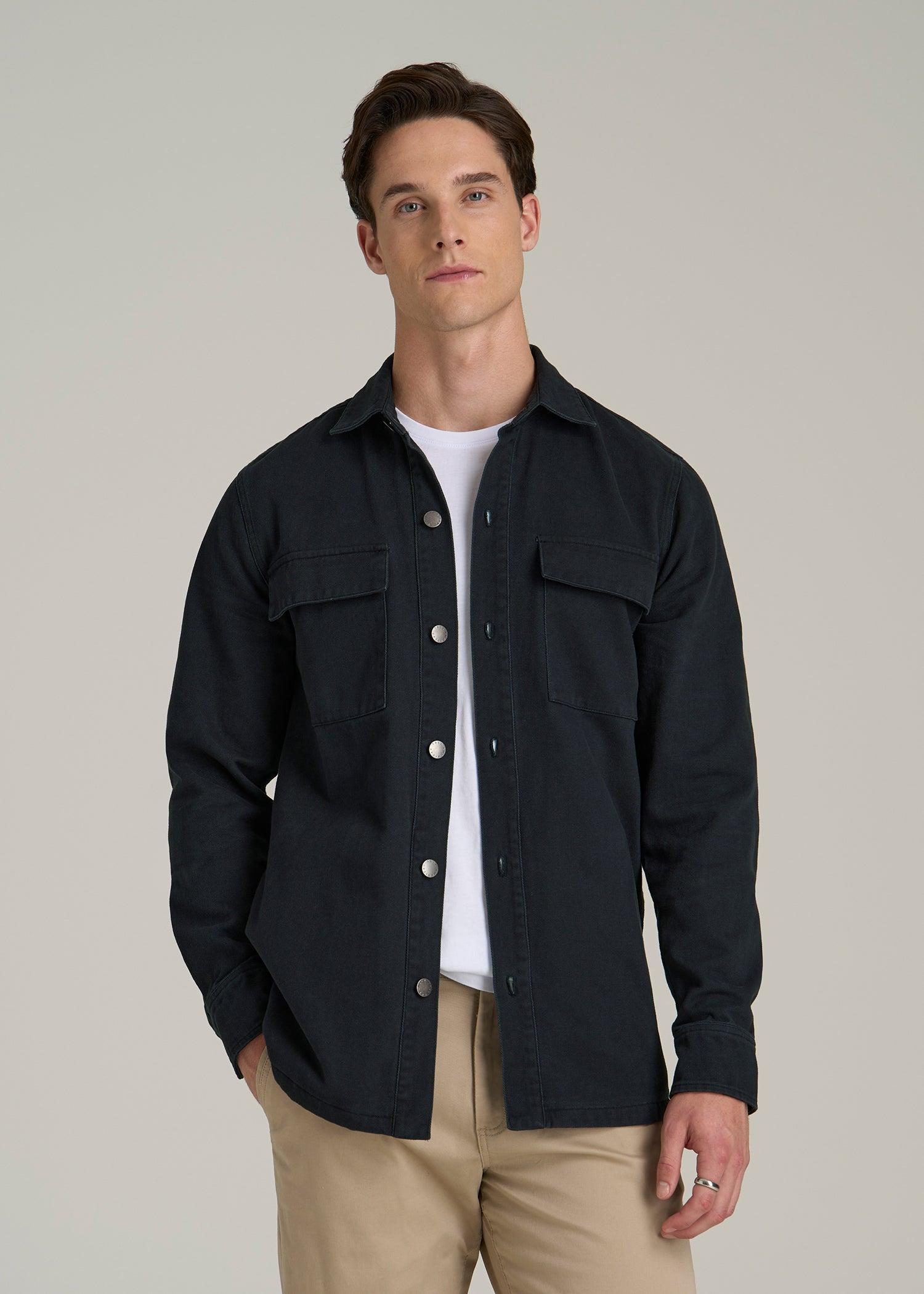 Casual Twill Shirt Jacket for Tall Men in Evening Blue Male Product Image