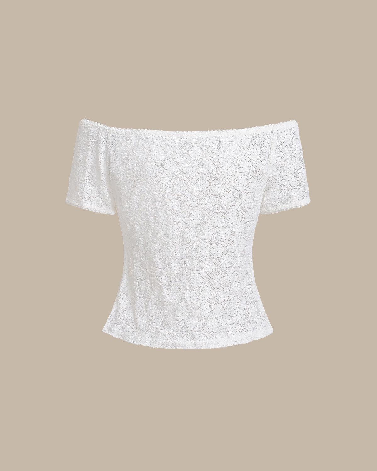 White Textured Off The Shoulder Tee Product Image