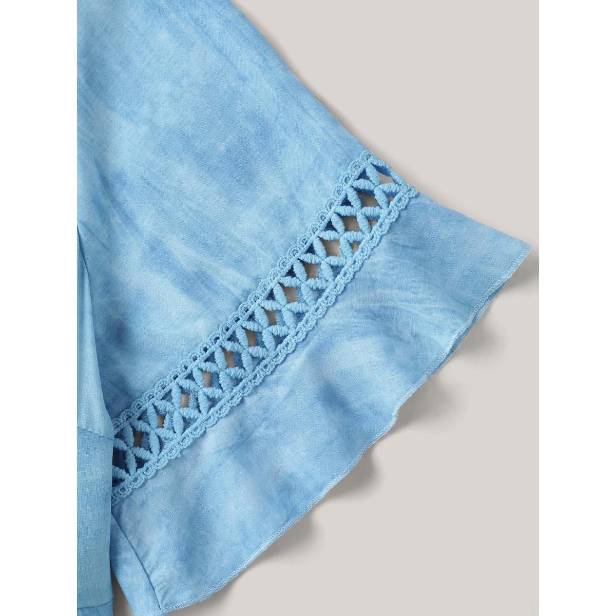 Plus Size Color Blend Lace Trim Pockets Midi Dress Stone Women V-neck Short sleeve Curvy BloomChic 10/M Product Image