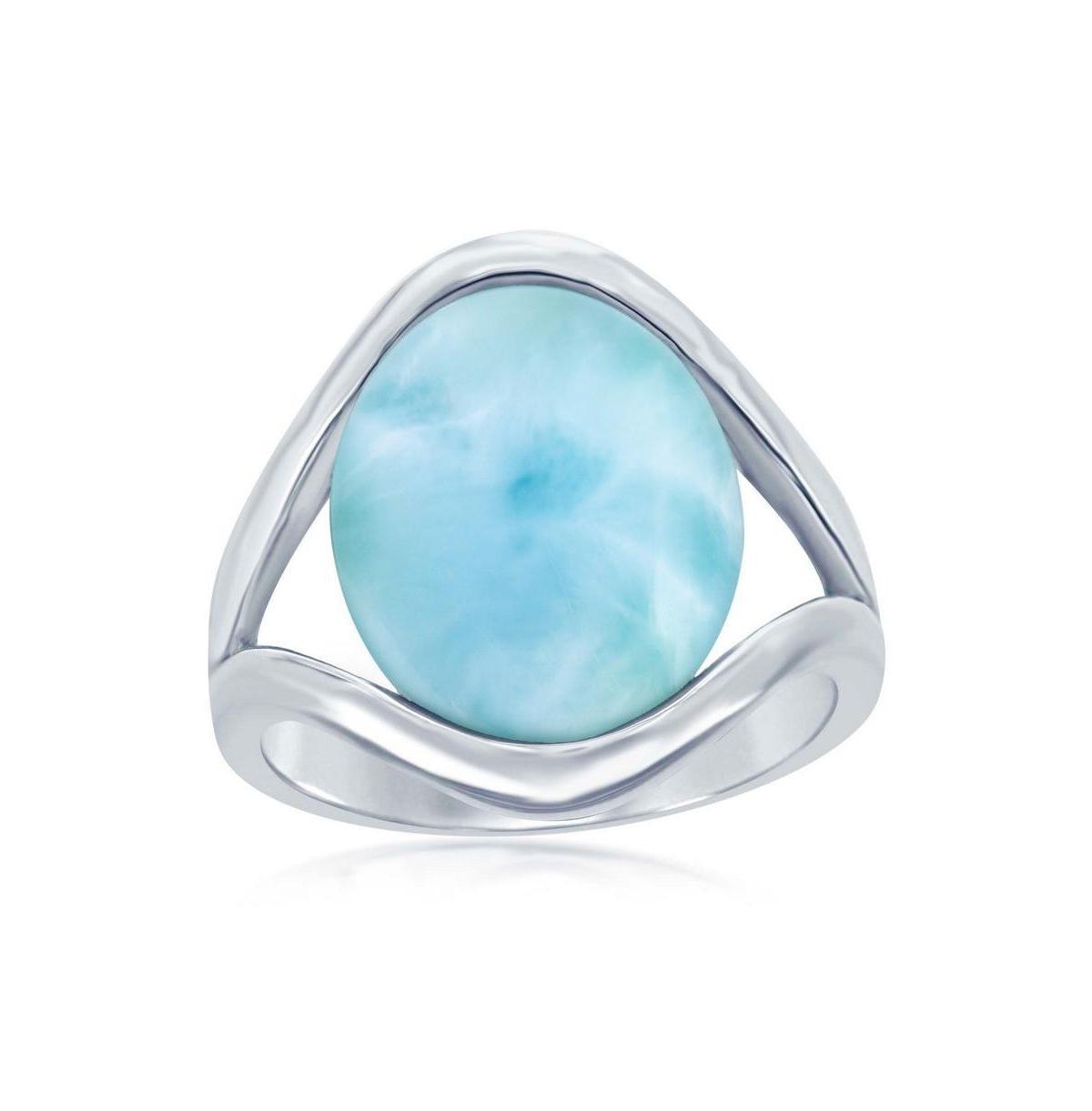 Sterling Silver Larimar Cabochon Split Shank Ring, Womens Product Image