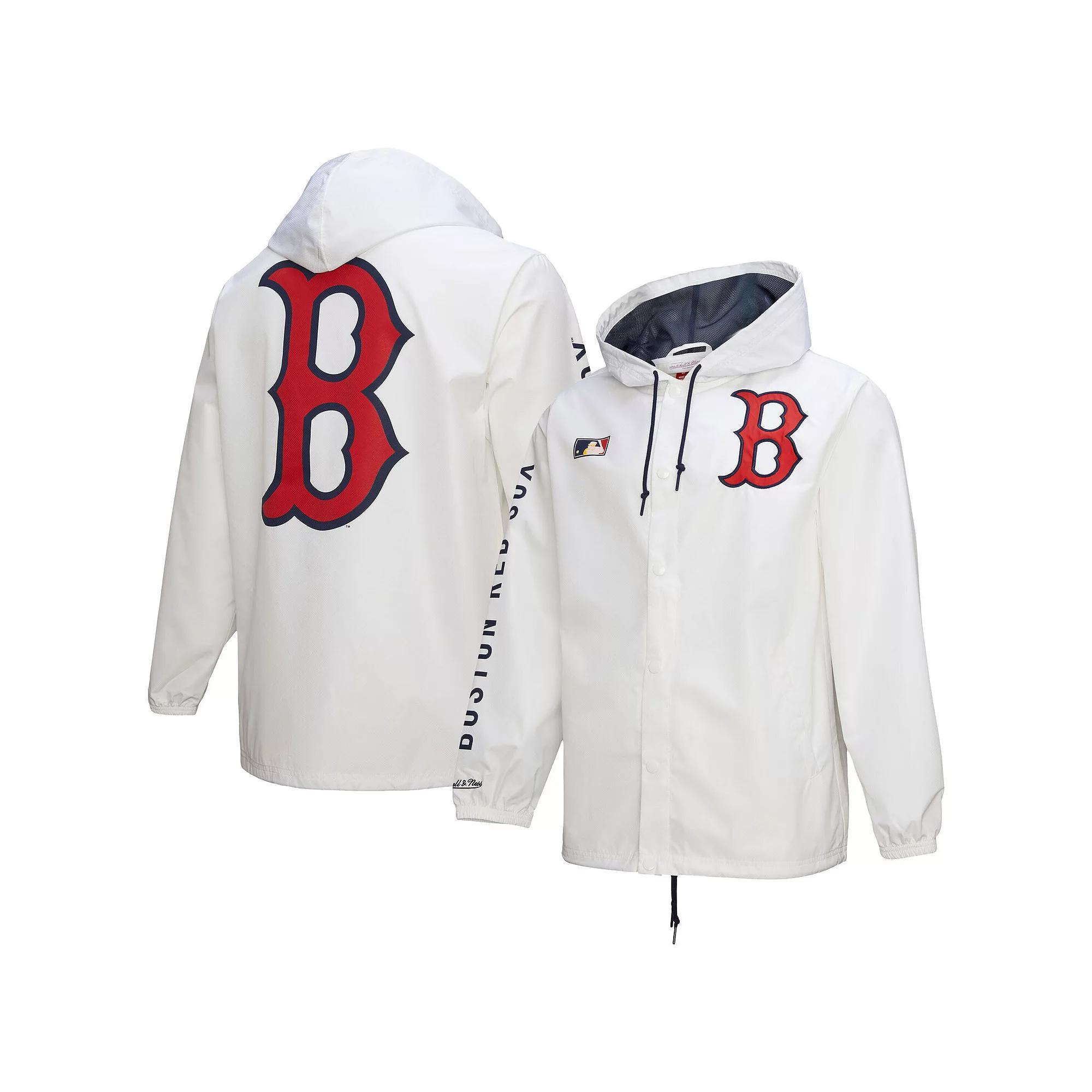 Men's Mitchell & Ness White Boston Red Sox Vintage Full-Snap Hooded Coaches Jacket, Size: XL Product Image